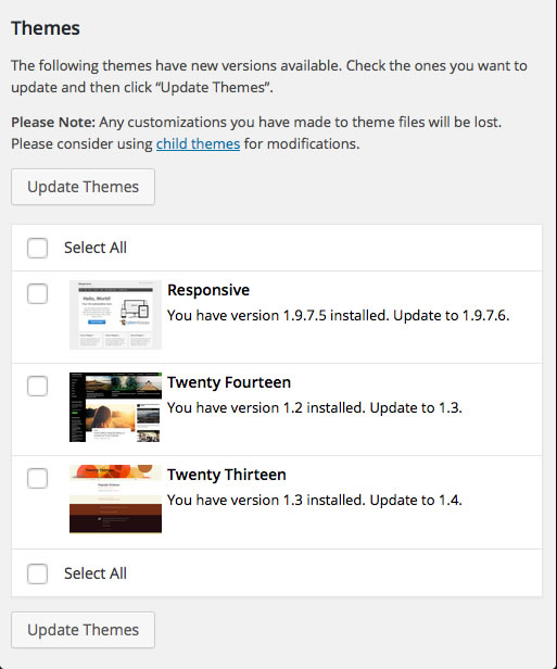 Child Theme Configurator Update Themes Screenshot