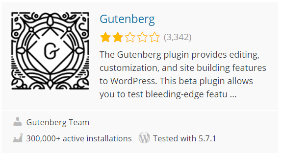 Gutenberg is low rated on WordPress.org