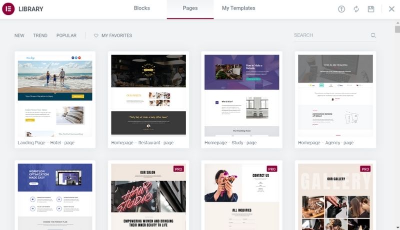 Elementor Library Screenshot Templates and Blocks