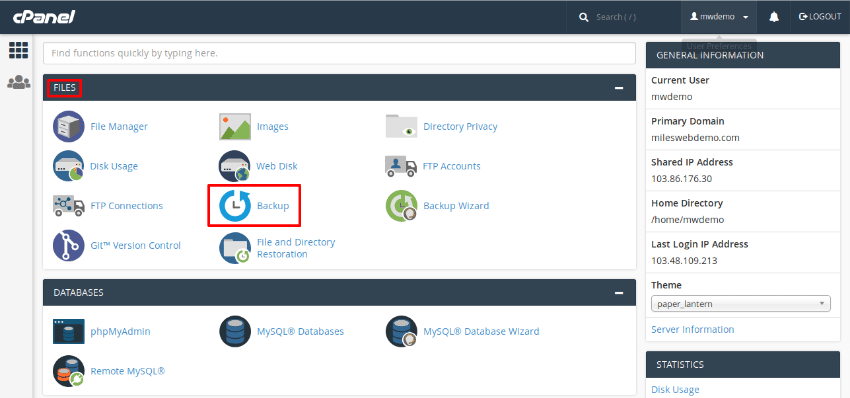 Use cPanel control panel to restore your WordPress site from a backup